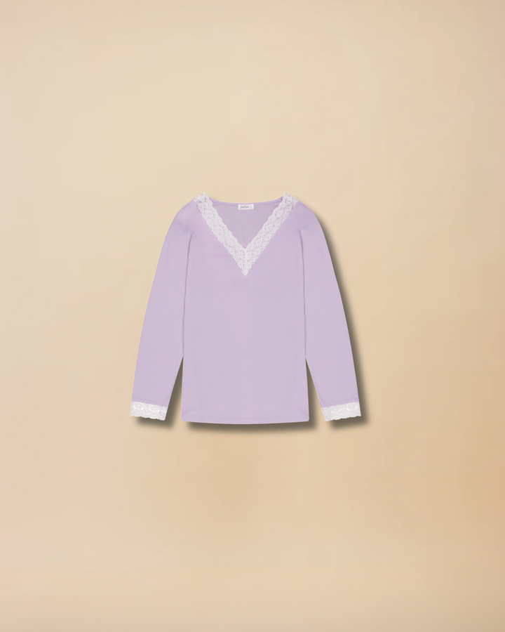 V Neck Long Sleeve Top - Lavender